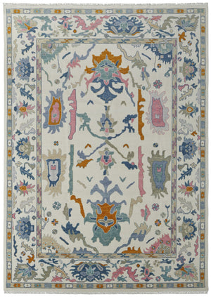 HomeRoots 4' Hand-Knotted Floral Wool Area Rug in Blue, Ivory & Pink - Durable, Stain-Resistant Design 8' X 12' 566313