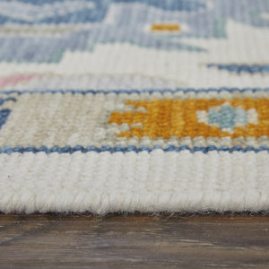 HomeRoots 4' Hand-Knotted Floral Wool Area Rug in Blue, Ivory & Pink - Durable, Stain-Resistant Design 8' X 12' 566313