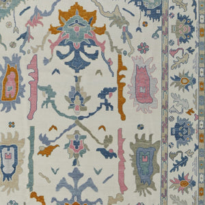 HomeRoots 4' Hand-Knotted Floral Wool Area Rug in Blue, Ivory & Pink - Durable, Stain-Resistant Design 9' X 13' 566314