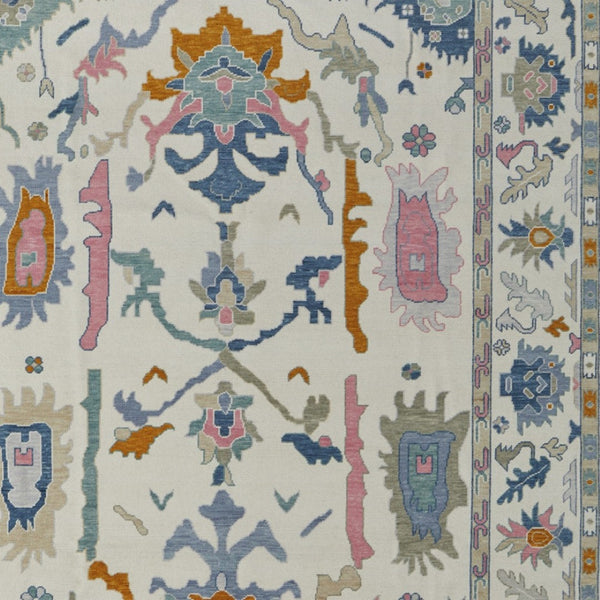 HomeRoots 4' Hand-Knotted Floral Wool Area Rug in Blue, Ivory & Pink - Durable, Stain-Resistant Design 9' X 13' 566314