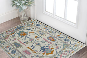 HomeRoots 4' Hand-Knotted Floral Wool Area Rug in Blue, Ivory & Pink - Durable, Stain-Resistant Design 2' X 3' 566315