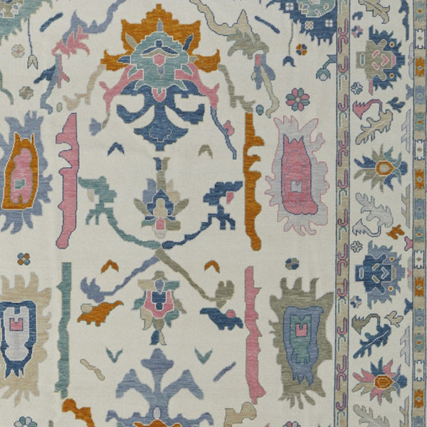 HomeRoots 4' Hand-Knotted Floral Wool Area Rug in Blue, Ivory & Pink - Durable, Stain-Resistant Design 2' X 3' 566315