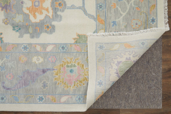 HomeRoots 4' Hand-Knotted Wool Area Rug with Gray, Ivory & Orange Floral Design - Elegant Fringed Finish 4' X 6' 566316