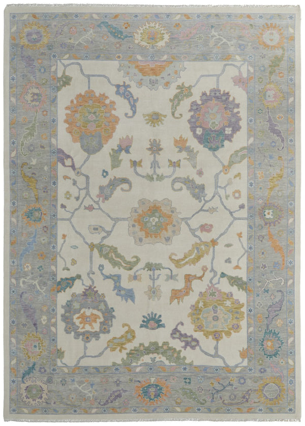 HomeRoots 4' Hand-Knotted Wool Area Rug with Gray, Ivory & Orange Floral Design - Elegant Fringed Finish 4' X 6' 566316