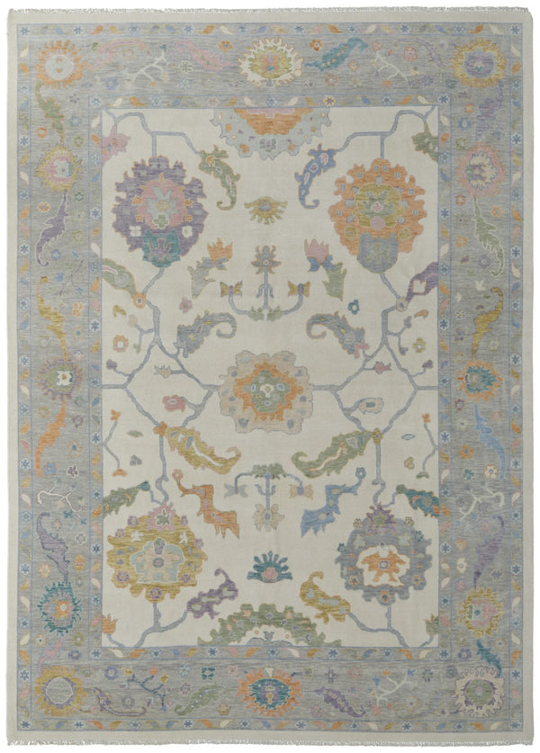 HomeRoots 4' Hand-Knotted Wool Area Rug with Gray, Ivory & Orange Floral Design - Elegant Fringed Finish 4' X 6' 566316