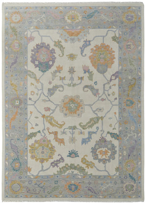 HomeRoots 4' Hand-Knotted Wool Area Rug with Gray, Ivory & Orange Floral Design - Elegant Fringed Finish 6' X 9' 566317