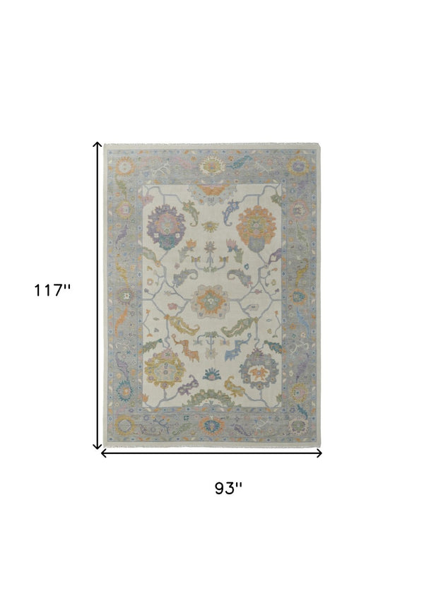 HomeRoots 4' Hand-Knotted Wool Area Rug with Gray, Ivory & Orange Floral Design - Elegant Fringed Finish 8' X 10' 566318