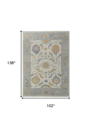 HomeRoots 4' Hand-Knotted Wool Area Rug with Gray, Ivory & Orange Floral Design - Elegant Fringed Finish 8' X 12' 566319
