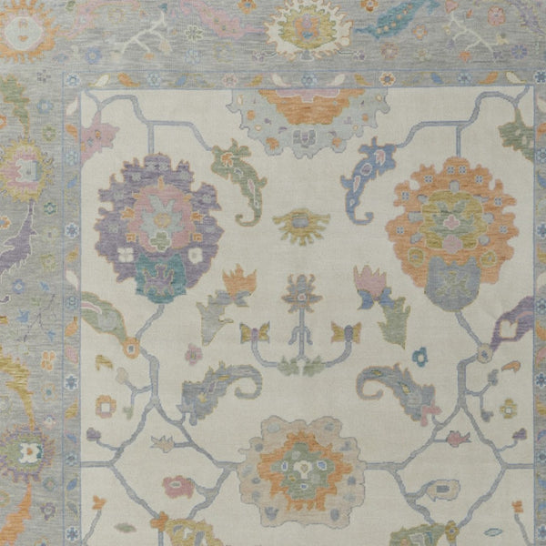 HomeRoots 4' Hand-Knotted Wool Area Rug with Gray, Ivory & Orange Floral Design - Elegant Fringed Finish 2' X 3' 566321