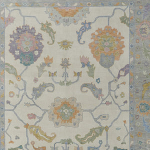 HomeRoots 4' Hand-Knotted Wool Area Rug with Gray, Ivory & Orange Floral Design - Elegant Fringed Finish 2' X 3' 566321