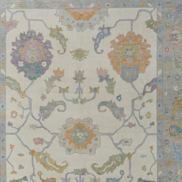 HomeRoots 4' Hand-Knotted Wool Area Rug with Gray, Ivory & Orange Floral Design - Elegant Fringed Finish 2' X 3' 566321