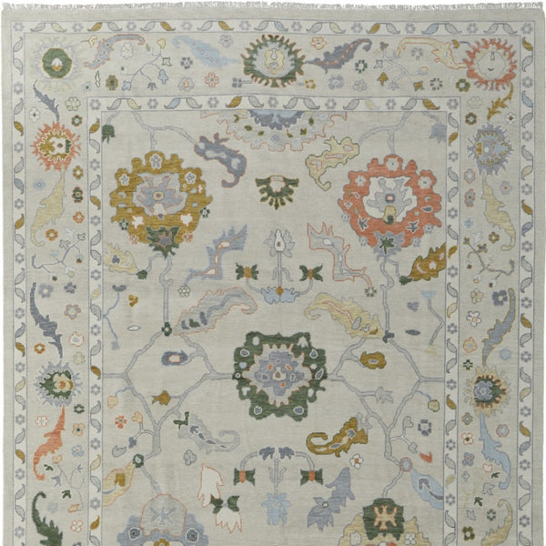 HomeRoots 4' Hand-Knotted Wool Area Rug with Floral Design in Gray, Ivory, and Gold - Cozy Elegance for Any Room 6' X 9' 566323