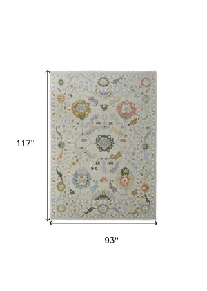 HomeRoots 4' Hand-Knotted Wool Area Rug with Floral Design in Gray, Ivory, and Gold - Cozy Elegance for Any Room 8' X 10' 566324