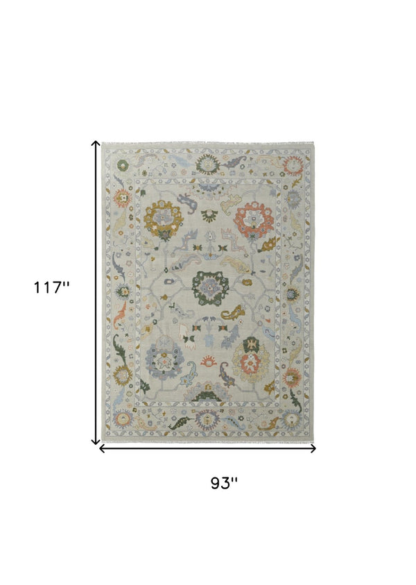 HomeRoots 4' Hand-Knotted Wool Area Rug with Floral Design in Gray, Ivory, and Gold - Cozy Elegance for Any Room 8' X 10' 566324