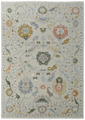 HomeRoots 4' Hand-Knotted Wool Area Rug with Floral Design in Gray, Ivory, and Gold - Cozy Elegance for Any Room 8' X 12' 566325