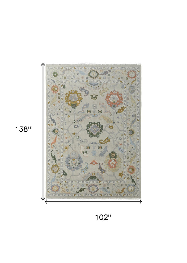 HomeRoots 4' Hand-Knotted Wool Area Rug with Floral Design in Gray, Ivory, and Gold - Cozy Elegance for Any Room 8' X 12' 566325