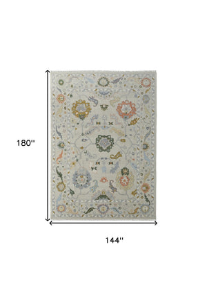 HomeRoots 4' Hand-Knotted Wool Area Rug with Floral Design in Gray, Ivory, and Gold - Cozy Elegance for Any Room 12' X 15' 566327