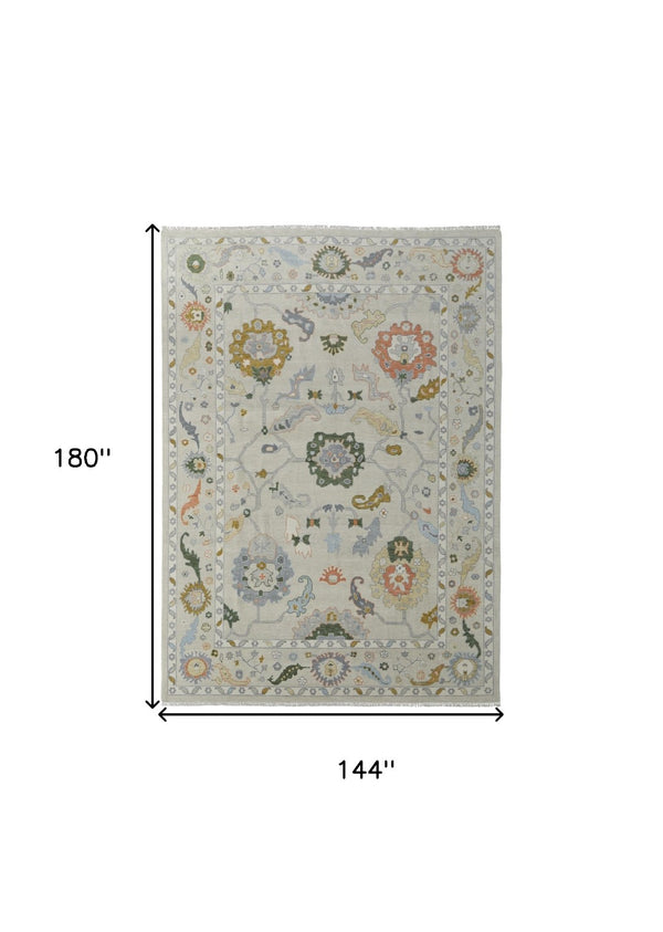 HomeRoots 4' Hand-Knotted Wool Area Rug with Floral Design in Gray, Ivory, and Gold - Cozy Elegance for Any Room 12' X 15' 566327