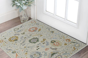 HomeRoots 4' Hand-Knotted Wool Area Rug with Floral Design in Gray, Ivory, and Gold - Cozy Elegance for Any Room 2' X 3' 566328