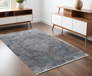Homeroots 4' X 5' Gray And Silver Abstract Power Loom Worn Faded Area Rug Gray Viscose 566329