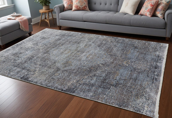 Homeroots 7' X 10' Gray And Silver Abstract Power Loom Worn Faded Area Rug Gray Viscose 566331