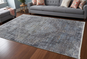 Homeroots 8' X 10' Gray And Silver Abstract Power Loom Worn Faded Area Rug Gray Viscose 566332