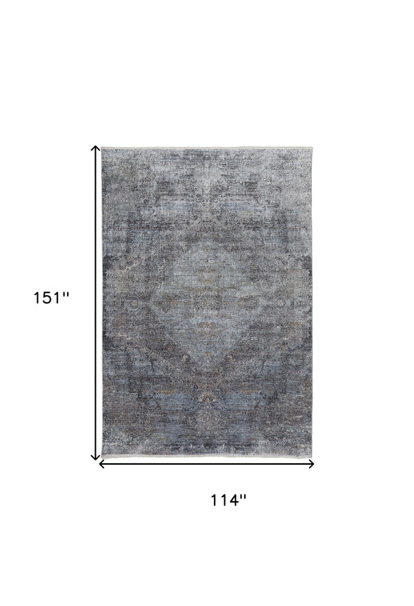 Homeroots 9' X 13' Gray And Silver Abstract Power Loom Worn Faded Area Rug Gray Viscose 566333