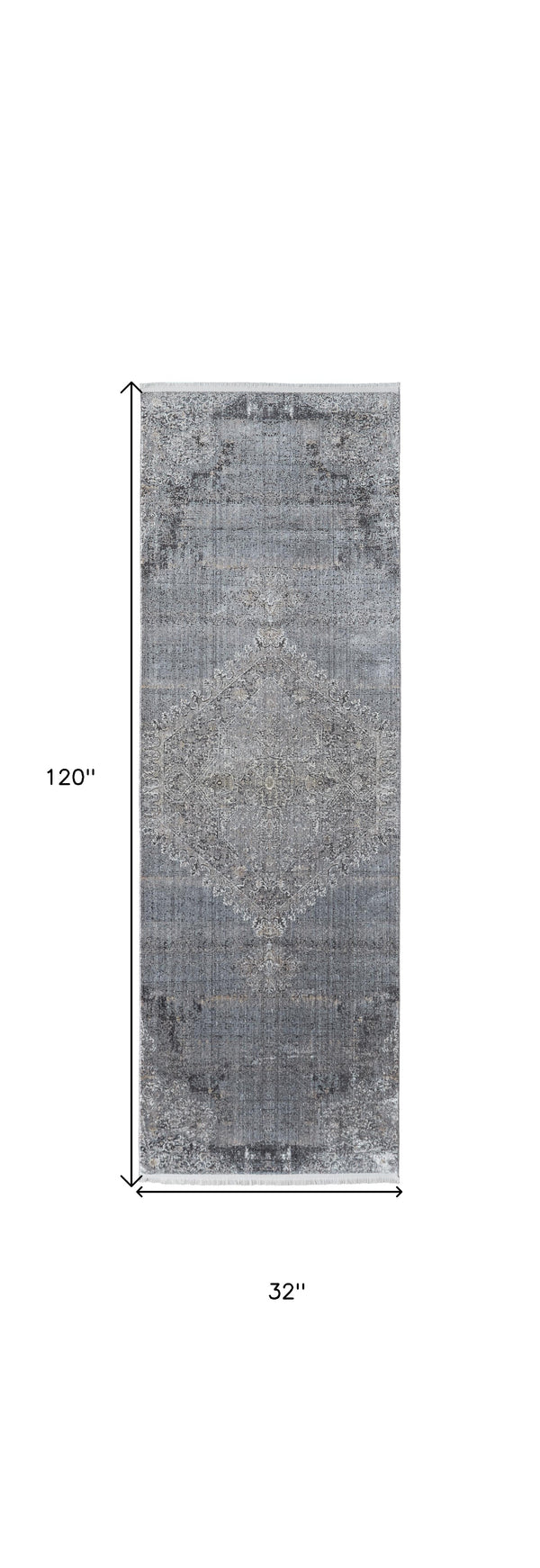 Homeroots 8' Gray And Silver Abstract Power Loom Worn Faded Runner Rug Gray Viscose 566335