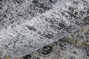 Homeroots 8' Gray And Silver Abstract Power Loom Worn Faded Runner Rug Gray Viscose 566335