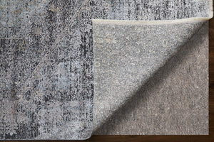 Homeroots 12' Gray And Silver Abstract Power Loom Worn Faded Runner Rug Gray Viscose 566336