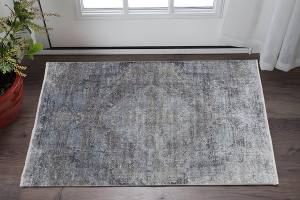 Homeroots 12' X 15' Abstract Distressed Area Rug - Luxurious Texture, Stylish Design, Perfect For Any Room Gray Viscose 566338