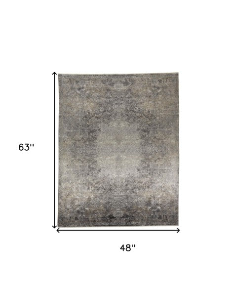 Homeroots 4' Gray Oriental Distressed Area Rug – Stylish Bohemian Accent For Home Decor, Walkways & More! Gray Viscose 566339