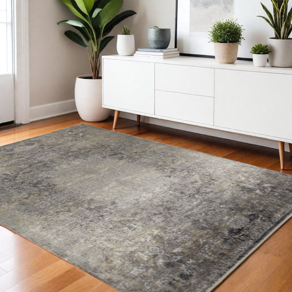 Homeroots 4' Gray Oriental Distressed Area Rug – Stylish Bohemian Accent For Home Decor, Walkways & More! Gray Viscose 566339