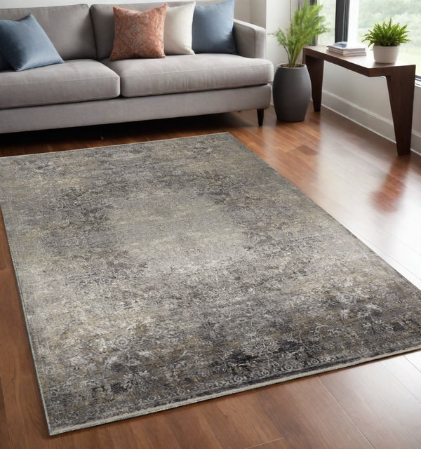 Homeroots 5' X 7' Tan And Gray Oriental Power Loom Worn Faded Area Rug Gray Viscose 566340