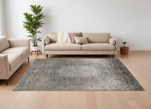 Homeroots 9' X 13' Tan And Gray Oriental Power Loom Worn Faded Area Rug Gray Viscose 566343