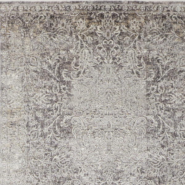 Homeroots 8' Gray And Ivory Oriental Power Loom Worn Faded Runner Rug Gray Viscose 566344