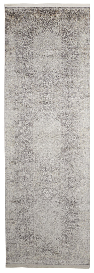 Homeroots 8' Gray And Ivory Oriental Power Loom Worn Faded Runner Rug Gray Viscose 566344