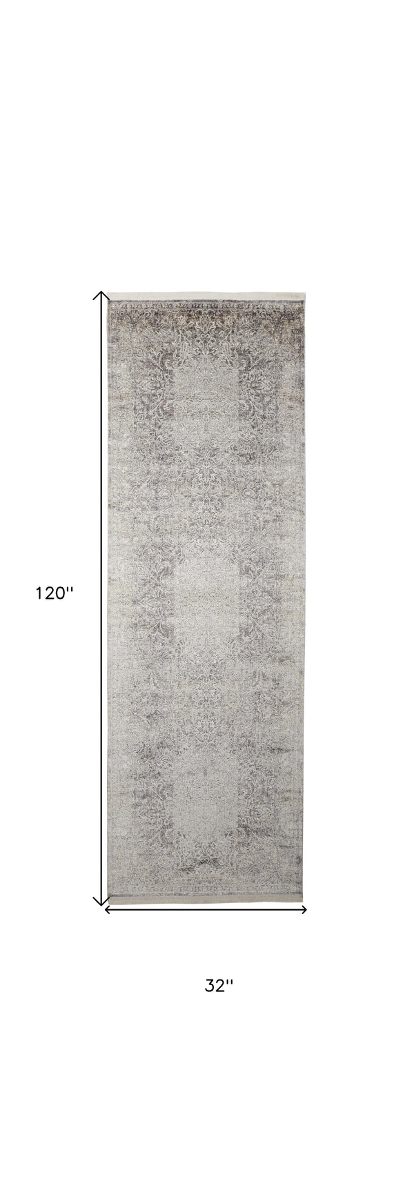 Homeroots 8' Gray And Ivory Oriental Power Loom Worn Faded Runner Rug Gray Viscose 566345