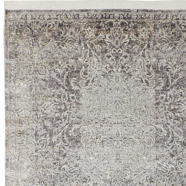 Homeroots 8' Gray And Ivory Oriental Power Loom Worn Faded Runner Rug Gray Viscose 566345