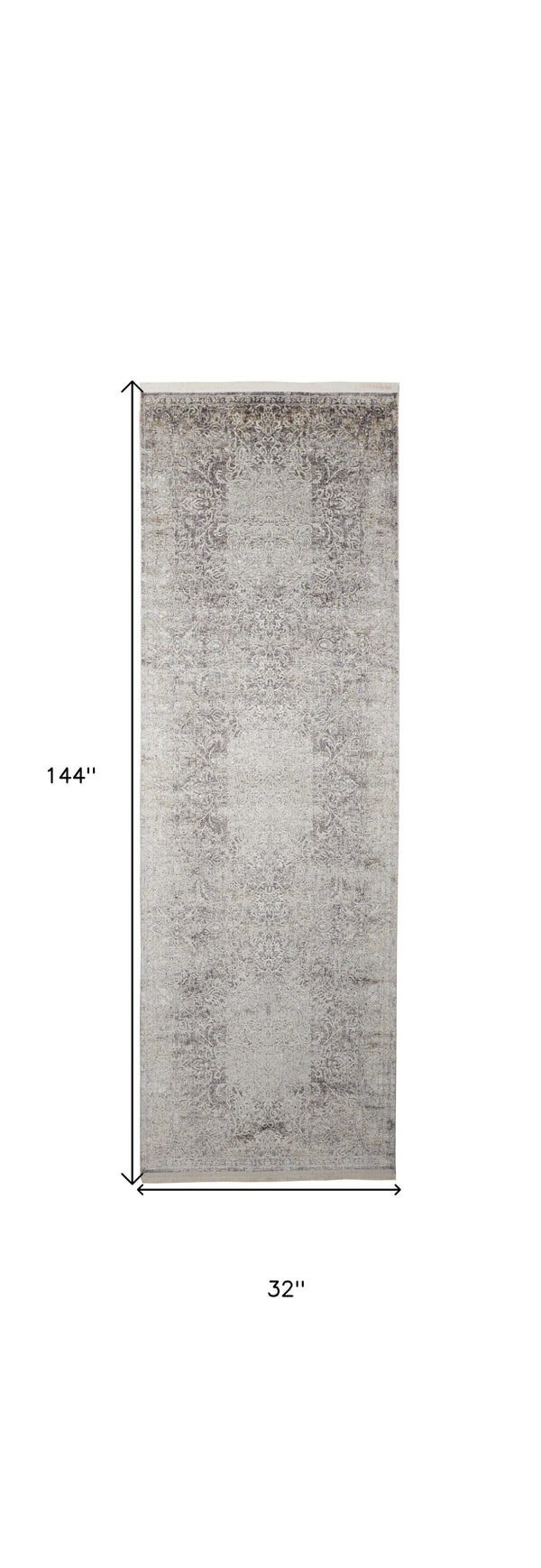 Homeroots 12' Gray And Ivory Oriental Power Loom Worn Faded Runner Rug Gray Viscose 566346