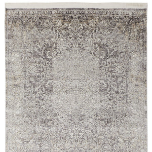 Homeroots 12' Gray And Ivory Oriental Power Loom Worn Faded Runner Rug Gray Viscose 566346