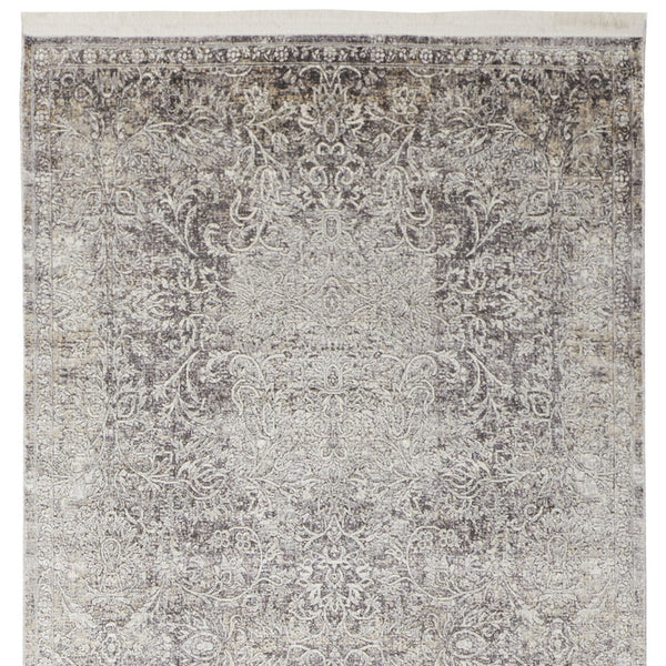 Homeroots 12' Gray And Ivory Oriental Power Loom Worn Faded Runner Rug Gray Viscose 566346