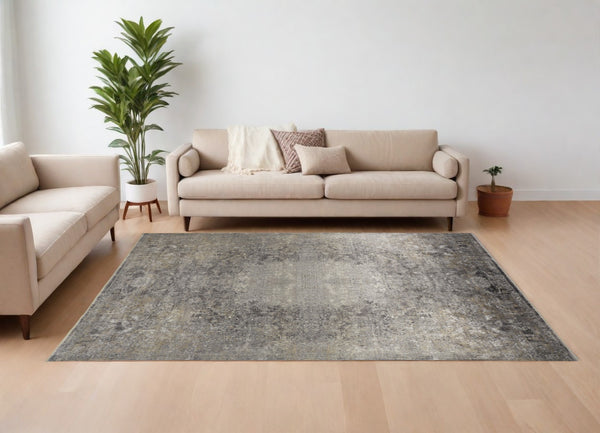 Homeroots 12' X 15' Tan And Gray Oriental Power Loom Worn Faded Area Rug Gray Viscose 566347