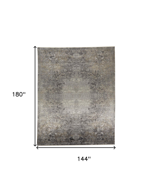 Homeroots 12' X 15' Tan And Gray Oriental Power Loom Worn Faded Area Rug Gray Viscose 566347