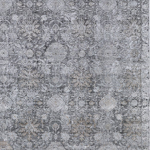 Homeroots 4' X 5' Gray And Silver Damask Power Loom Worn Faded Area Rug Gray Viscose 566349