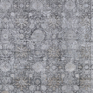 Homeroots 5' X 7' Gray And Silver Damask Power Loom Worn Faded Area Rug Gray Viscose 566350