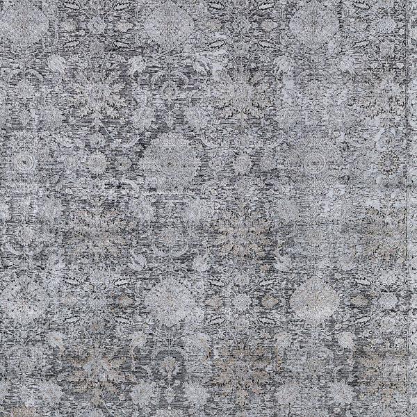 Homeroots 5' X 7' Gray And Silver Damask Power Loom Worn Faded Area Rug Gray Viscose 566350