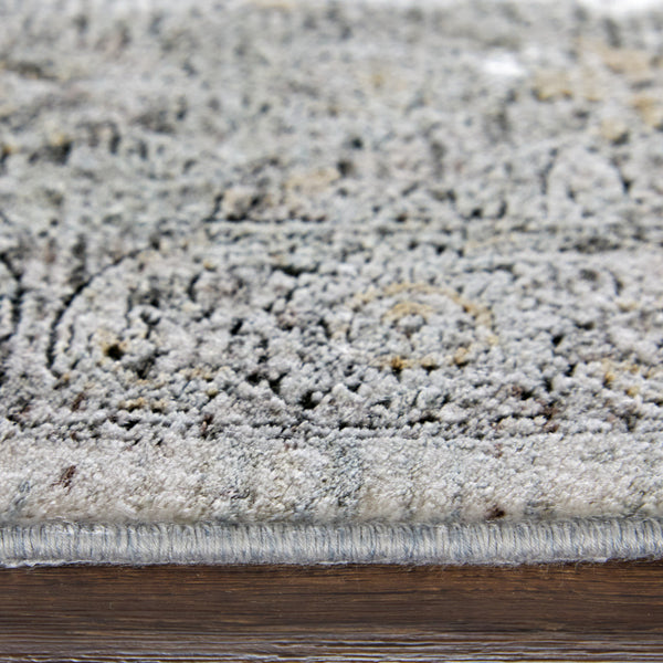 Homeroots 7' X 10' Gray And Silver Damask Power Loom Worn Faded Area Rug Gray Viscose 566351