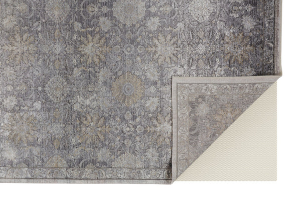 HomeRoots 4' Elegant Gray and Silver Damask Area Rug - Worn-Faded Design for Timeless Sophistication and Comfort 8' X 10' 566352