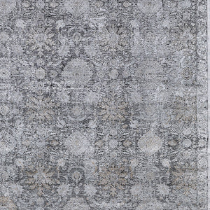 Homeroots 9' X 13' Gray And Silver Damask Power Loom Worn Faded Area Rug Gray Viscose 566353